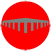Red circle with a horizontal grey bridge structure.