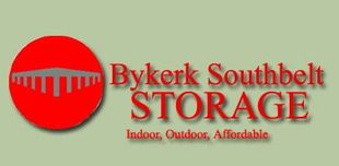 Bykerk Southbelt Storage logo with red circle icon, red text, and light green background.  "Indoor, Outdoor, Affordable".
