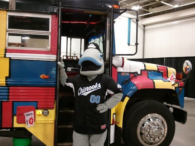 Mascot by the party bus