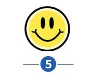 A smiley face with a number 5 next to it.