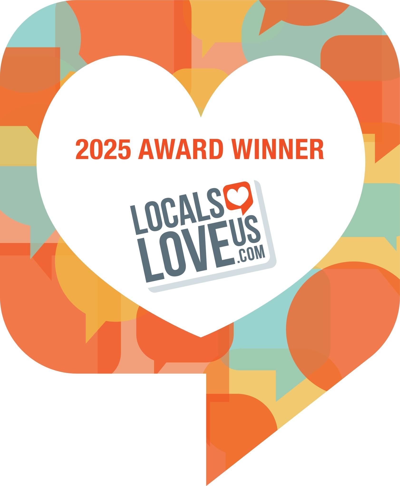 A heart with the words `` locals love us '' on it