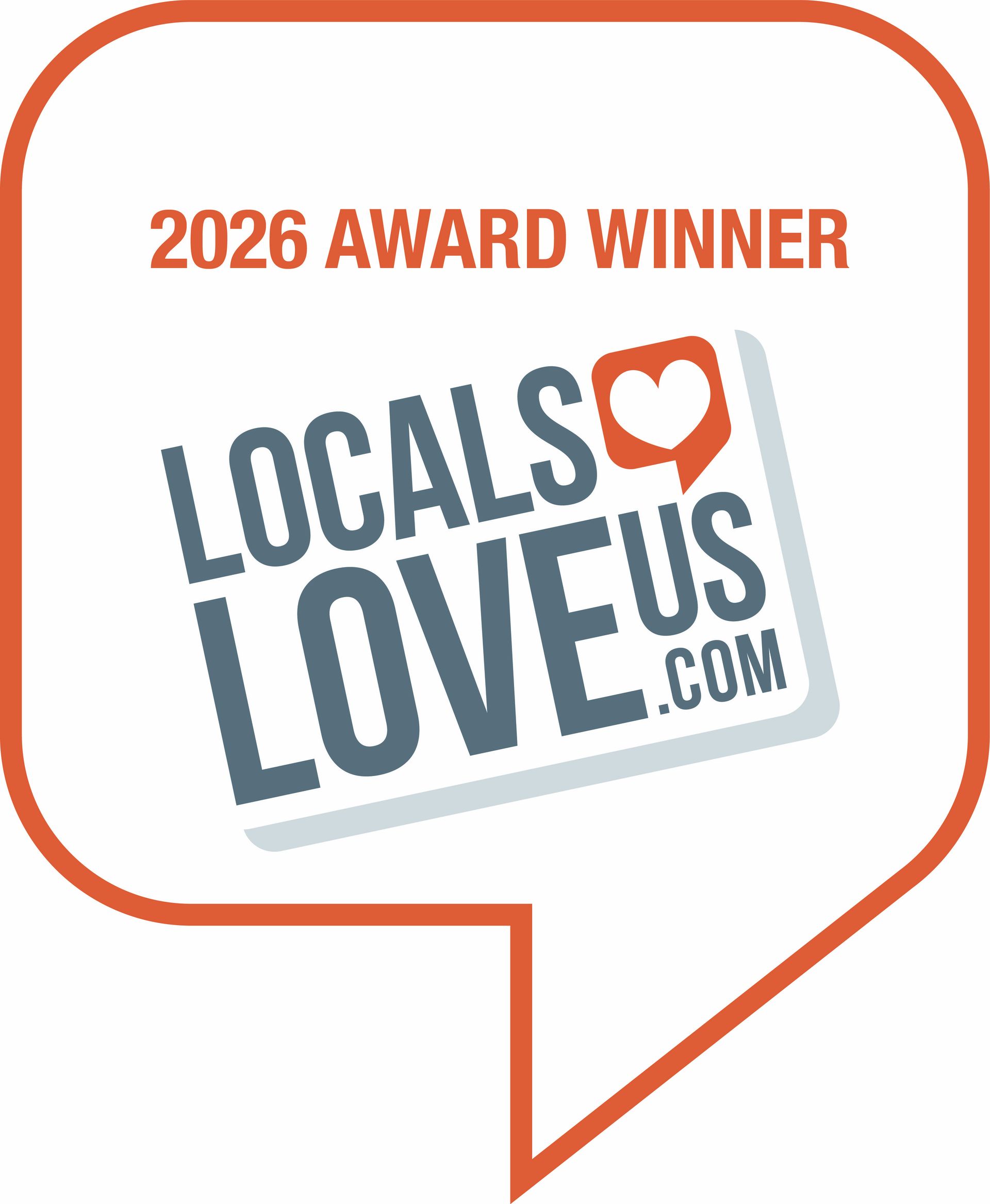 An orange speech bubble outline containing the text