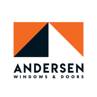 Andersen Windows & Doors logo with orange and black geometric design