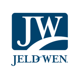 JELD-WEN logo with white JW letters on a blue rounded rectangle and company name below