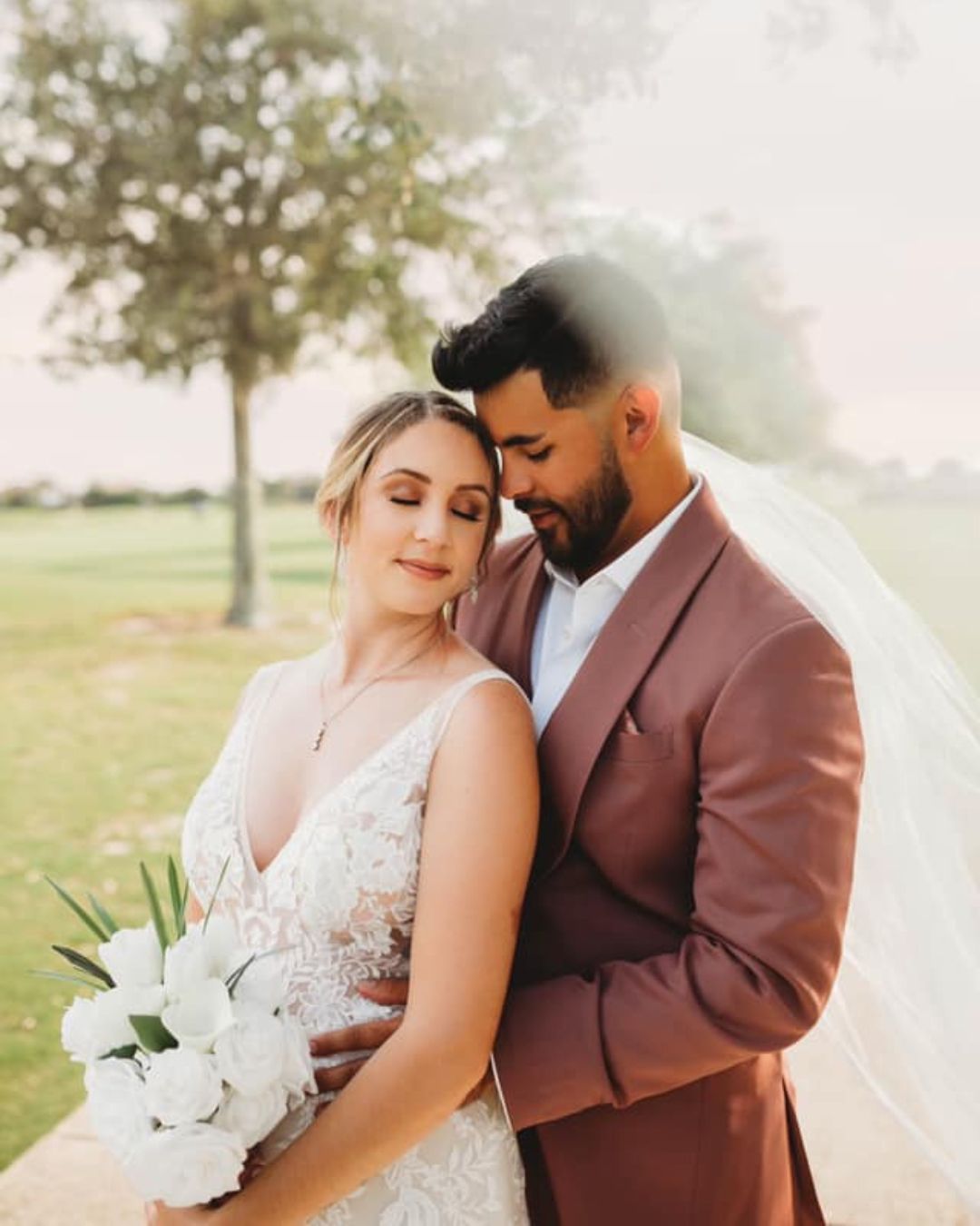 A bride and groom on their wedding day