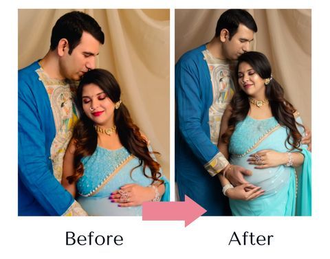 A man and a pregnant woman are posing for a picture