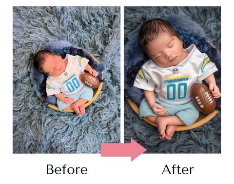 A baby is sleeping in a basket with a football