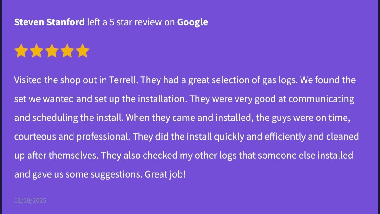 5-star review on purple background praising prompt, communicative dog grooming service and suggestions.