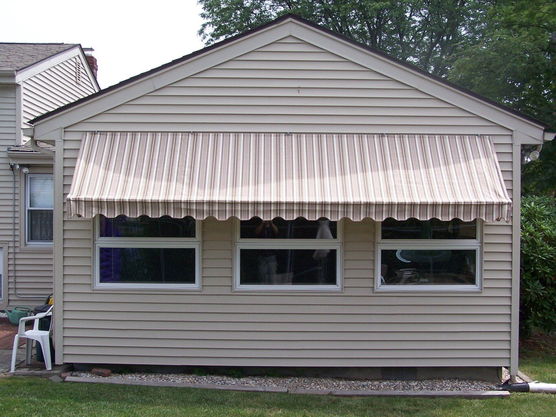 Brown stipes awning