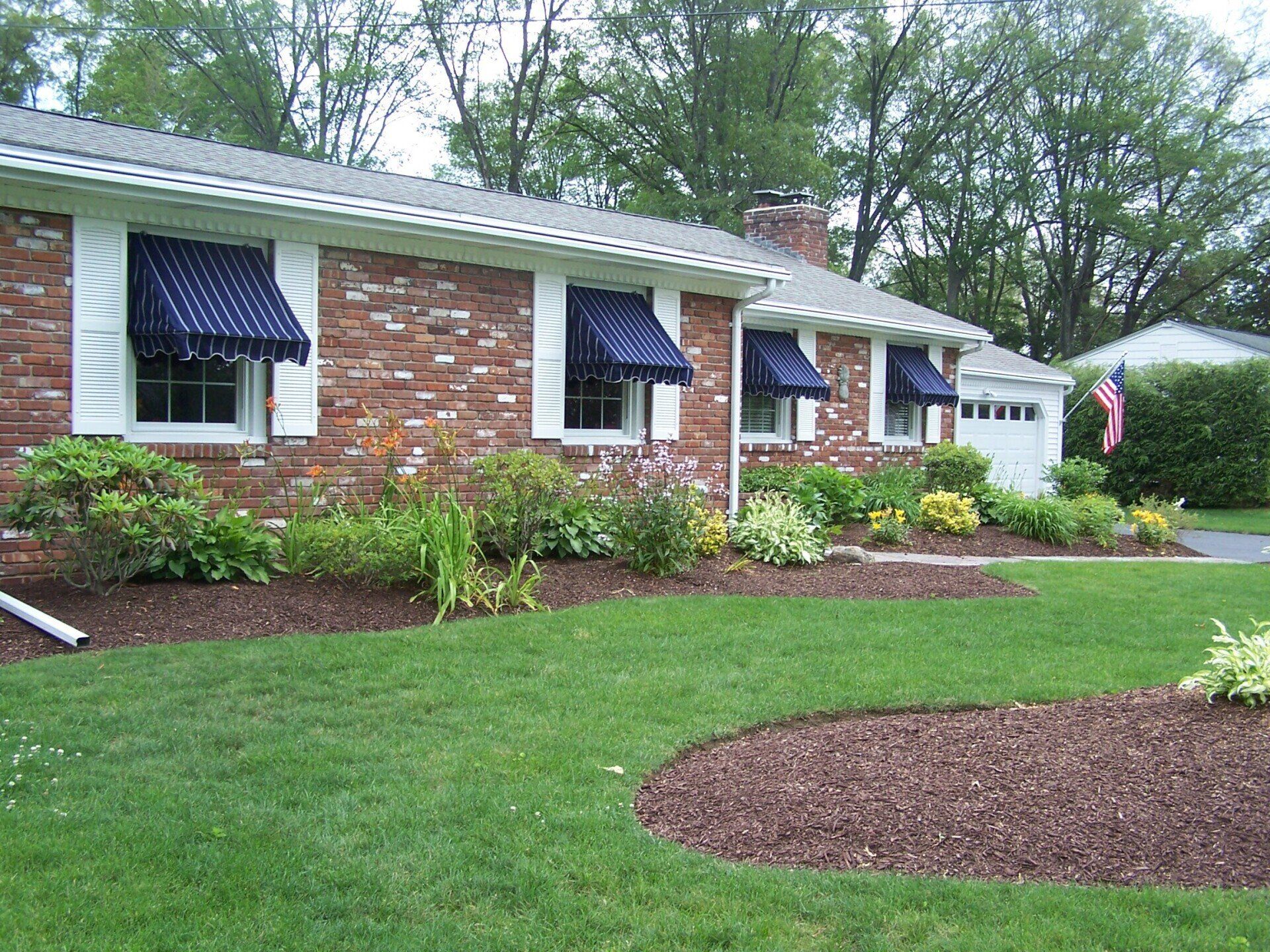 Blue and white stripes awning