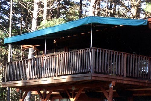 Wood deck with awning