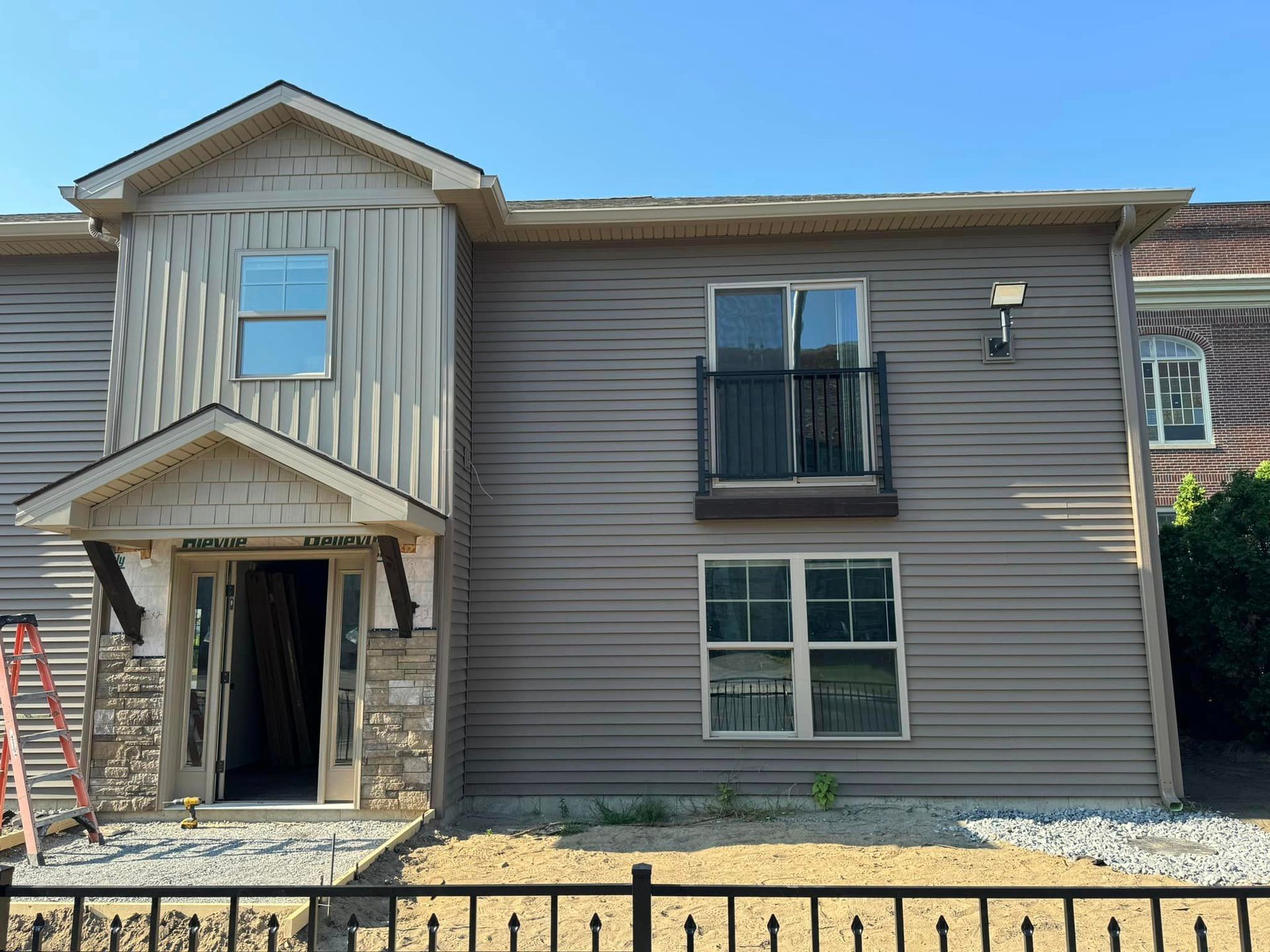 Newly installed gutters on a building