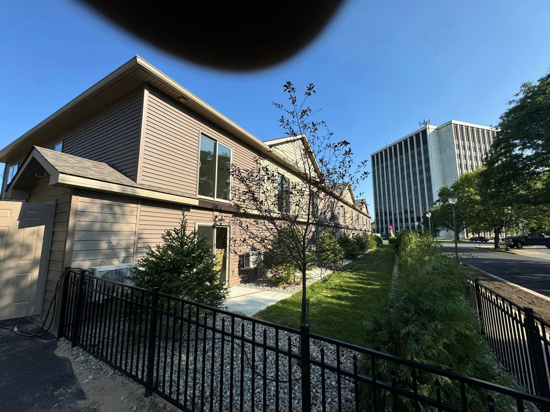 A building with a fence in front of it