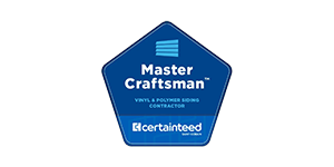 Blue CertainTeed Master Craftsman seal for vinyl and polymer siding contractors.
