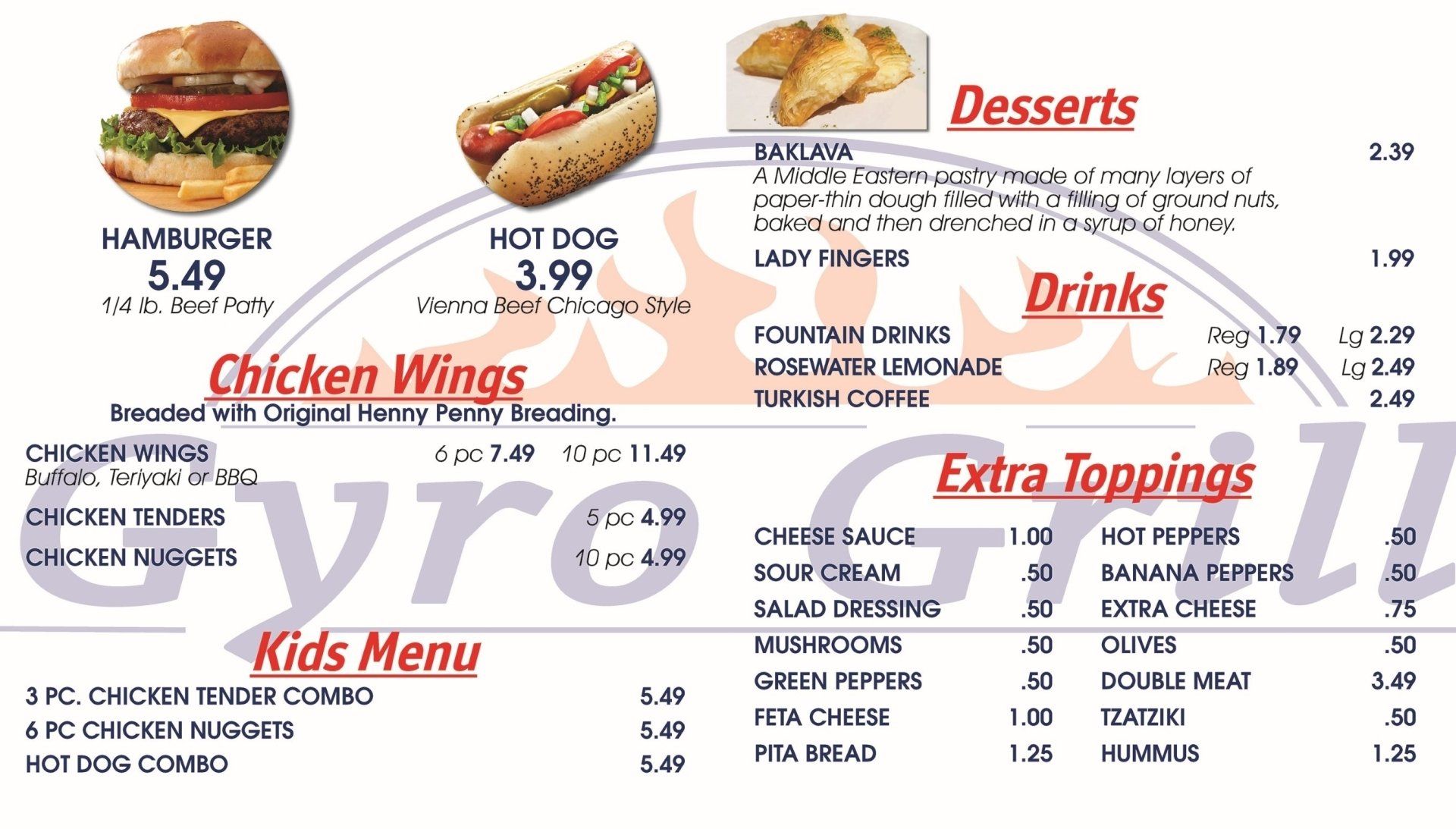 Gyro Grill Menu Kenosha, WI