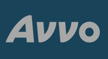 Avvo logo in light gray on a dark blue background