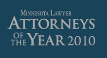 Minnesota Lawyer Attorneys of the Year 2010 text on a blue background