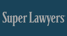 Super Lawyers logo in light gray on a dark blue background