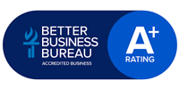 Better Business Bureau accredited business badge with A+ rating