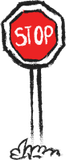 Stop sign, hand-drawn style with red octagon, white