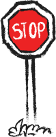 Stop sign on a post in front of grass.