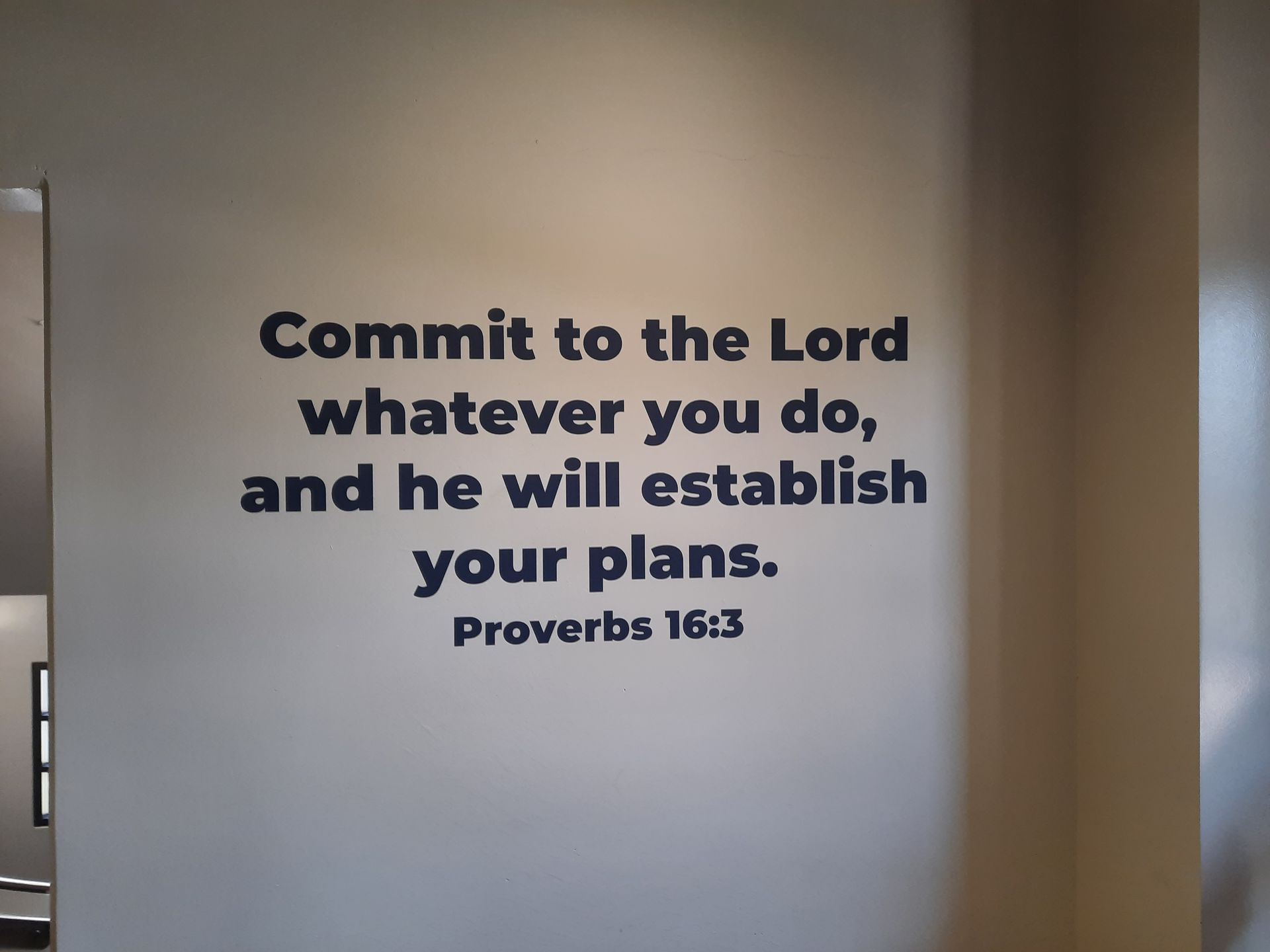 Wall decal with Bible quote: “Commit to the Lord whatever you do, and he will establish your plans.”