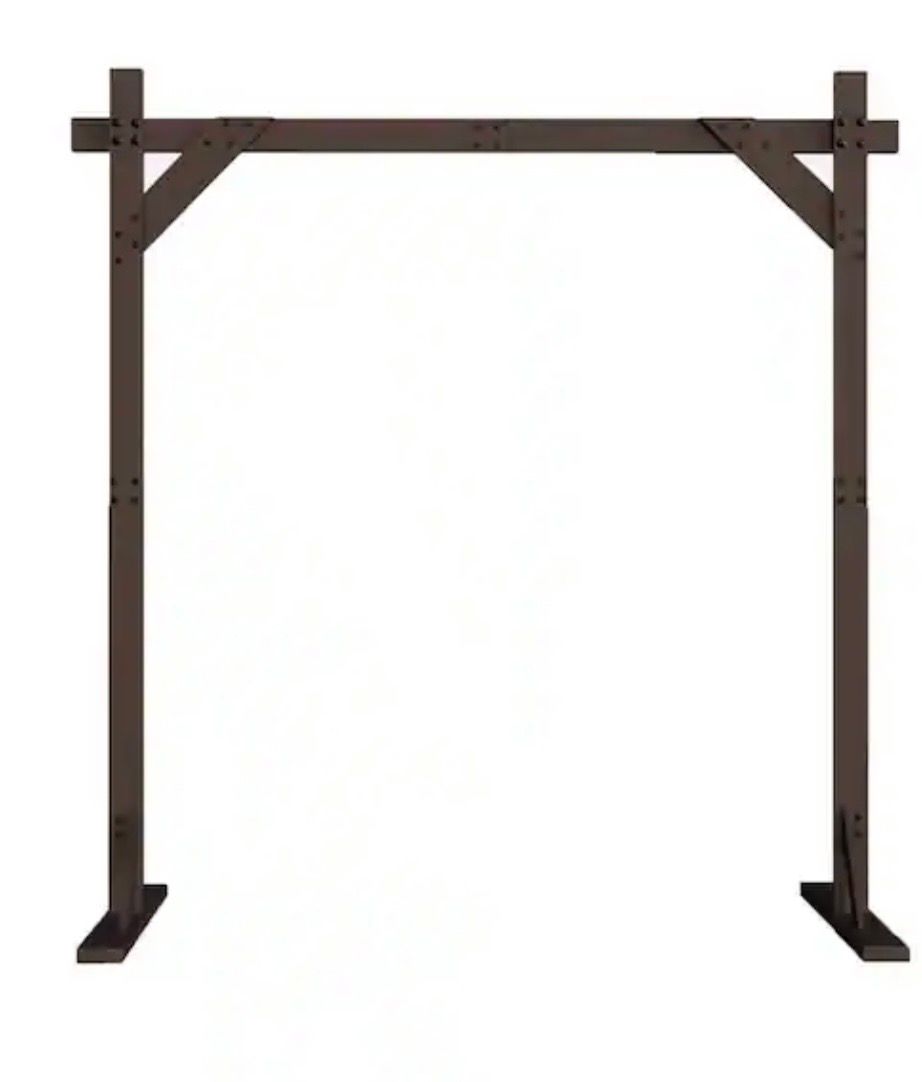 Dark brown wooden pull-up bar frame with two vertical posts and a horizontal beam