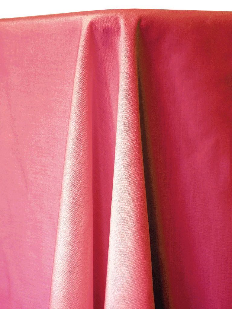 Pink draped tablecloth.