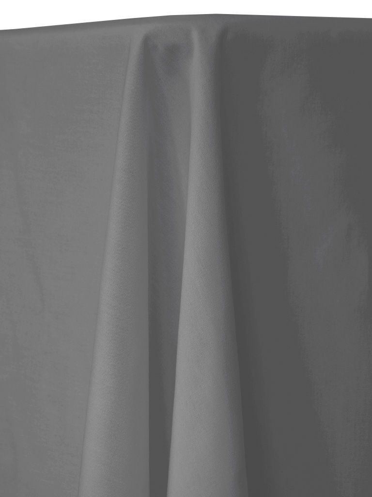 Gray tablecloth draped over a table, with folds and shadows.