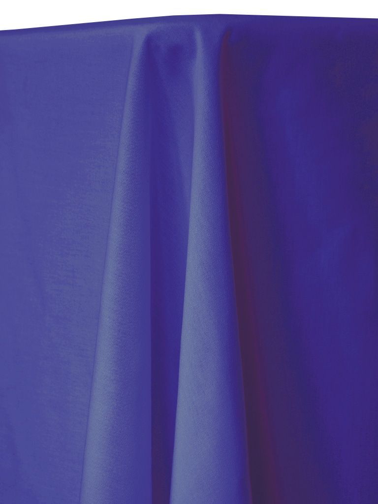 Royal blue tablecloth draped over a table.