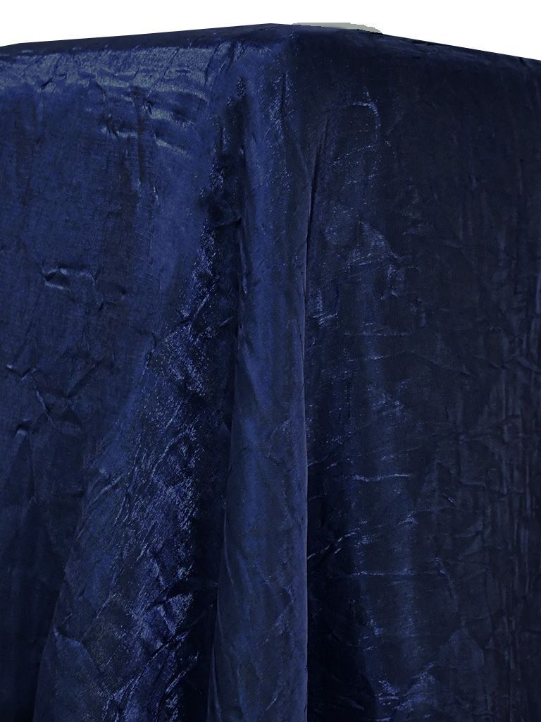 Dark blue crushed velvet tablecloth.