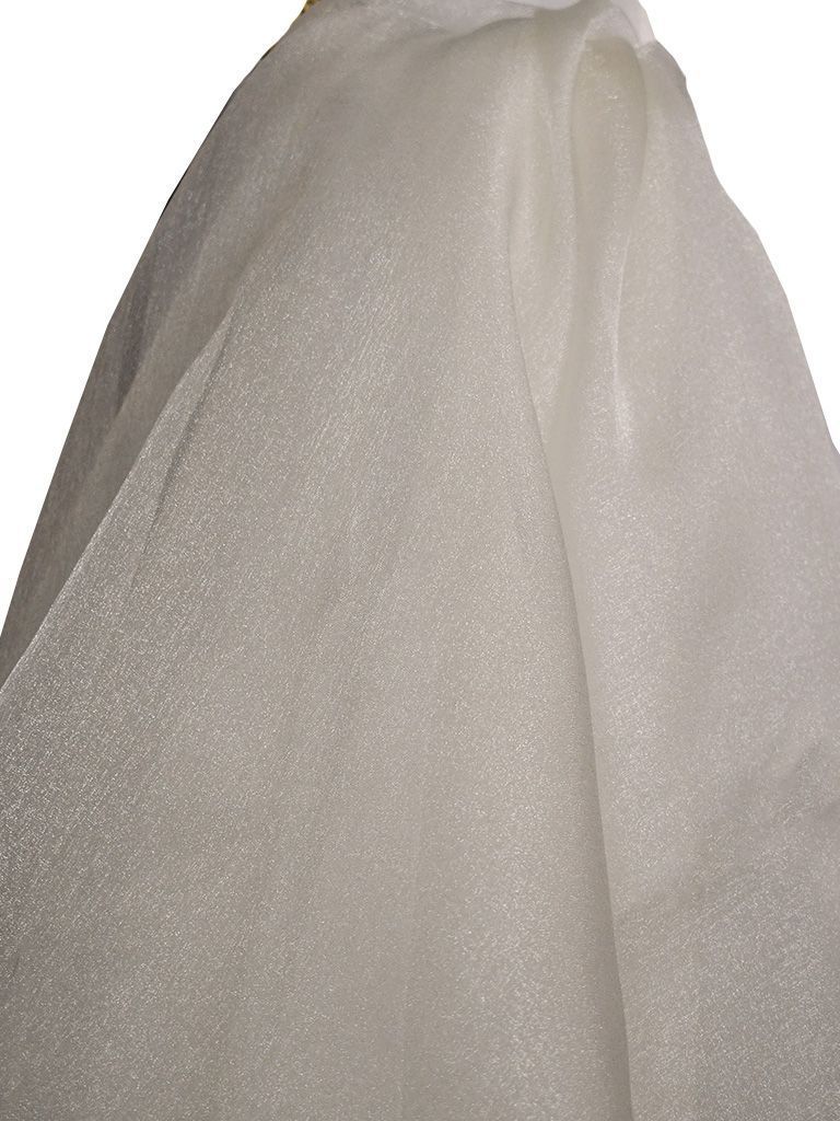 White sheer fabric with a sparkling texture, draped.