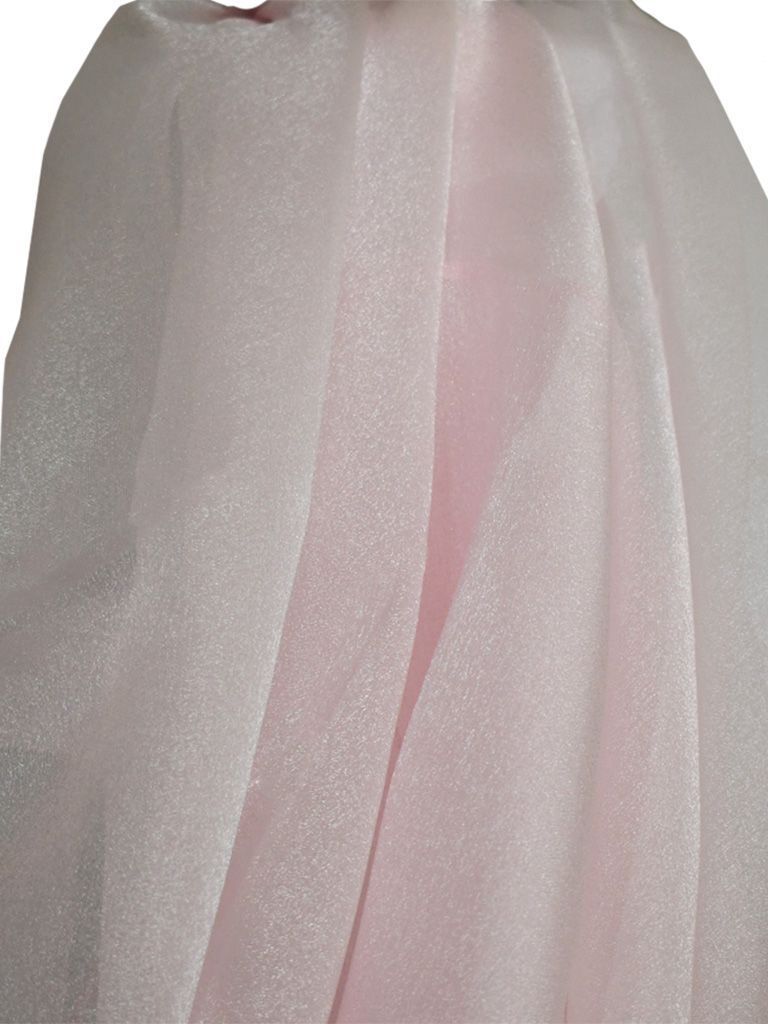 Pink, shimmering fabric draped, creating folds and highlights.