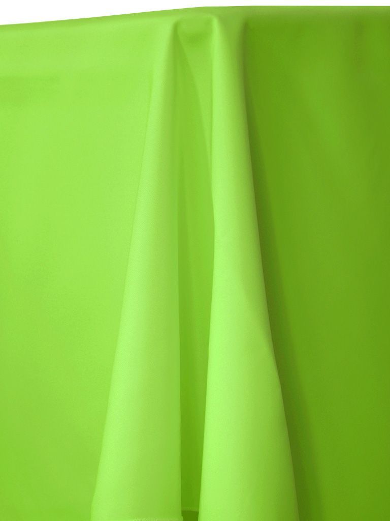 Bright lime green tablecloth draped over a table.