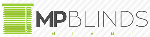 Logo for MP Blinds Miami: Green blinds icon with "MP BLINDS" in gray and "MIAMI" in green beneath.