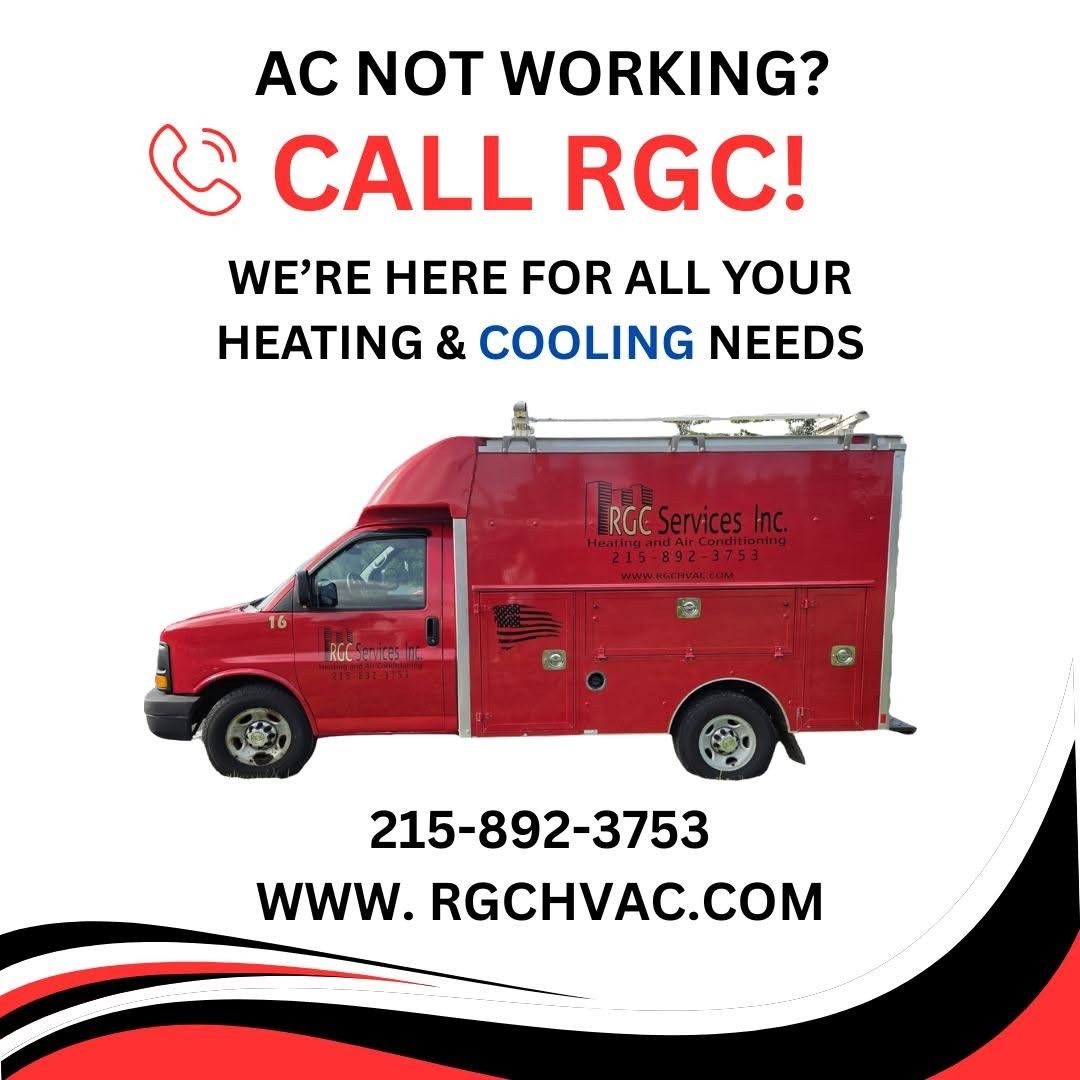 Red HVAC service truck with contact info.