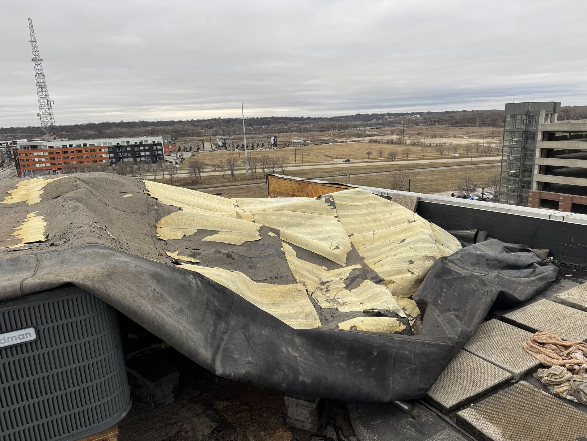 Wind Damage Commercial Flat Roof | Des Moines, IA