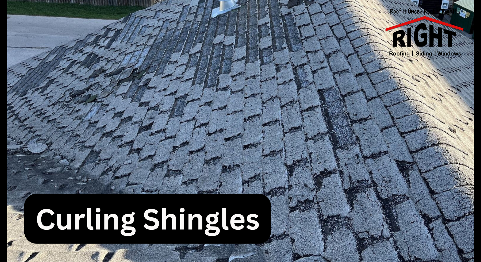 Curling shingles on asphalt roof in West Des Moines, IA.