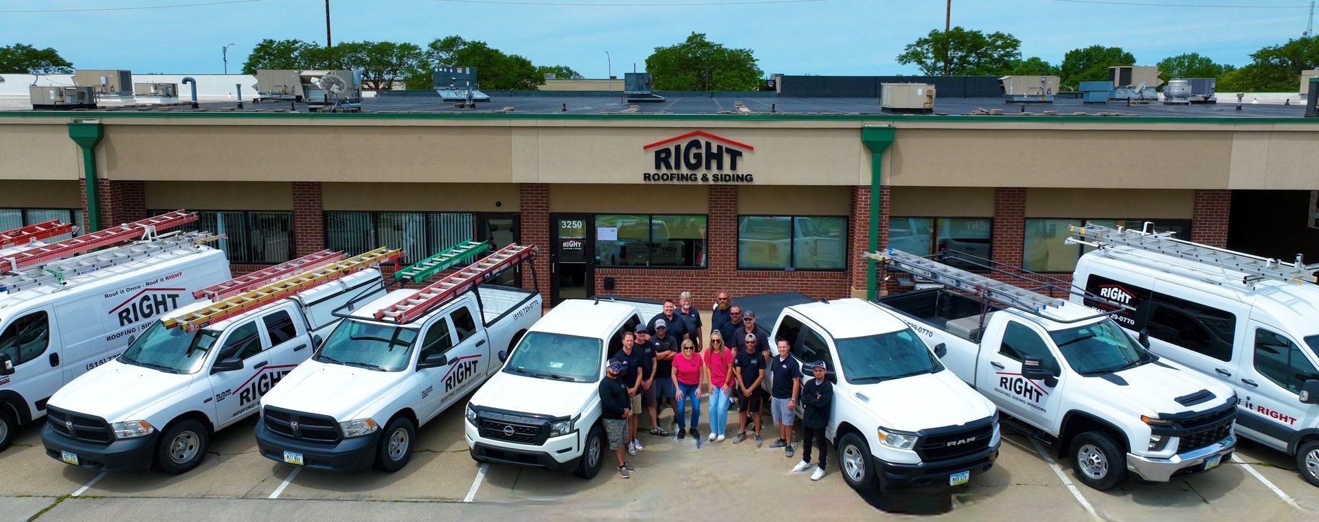 Right Roofing Team Photo at the Urbandale Office