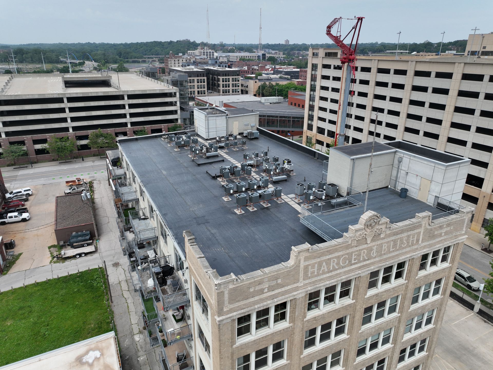 EPDM roofing system installed on downtown Des Moines apartment building.