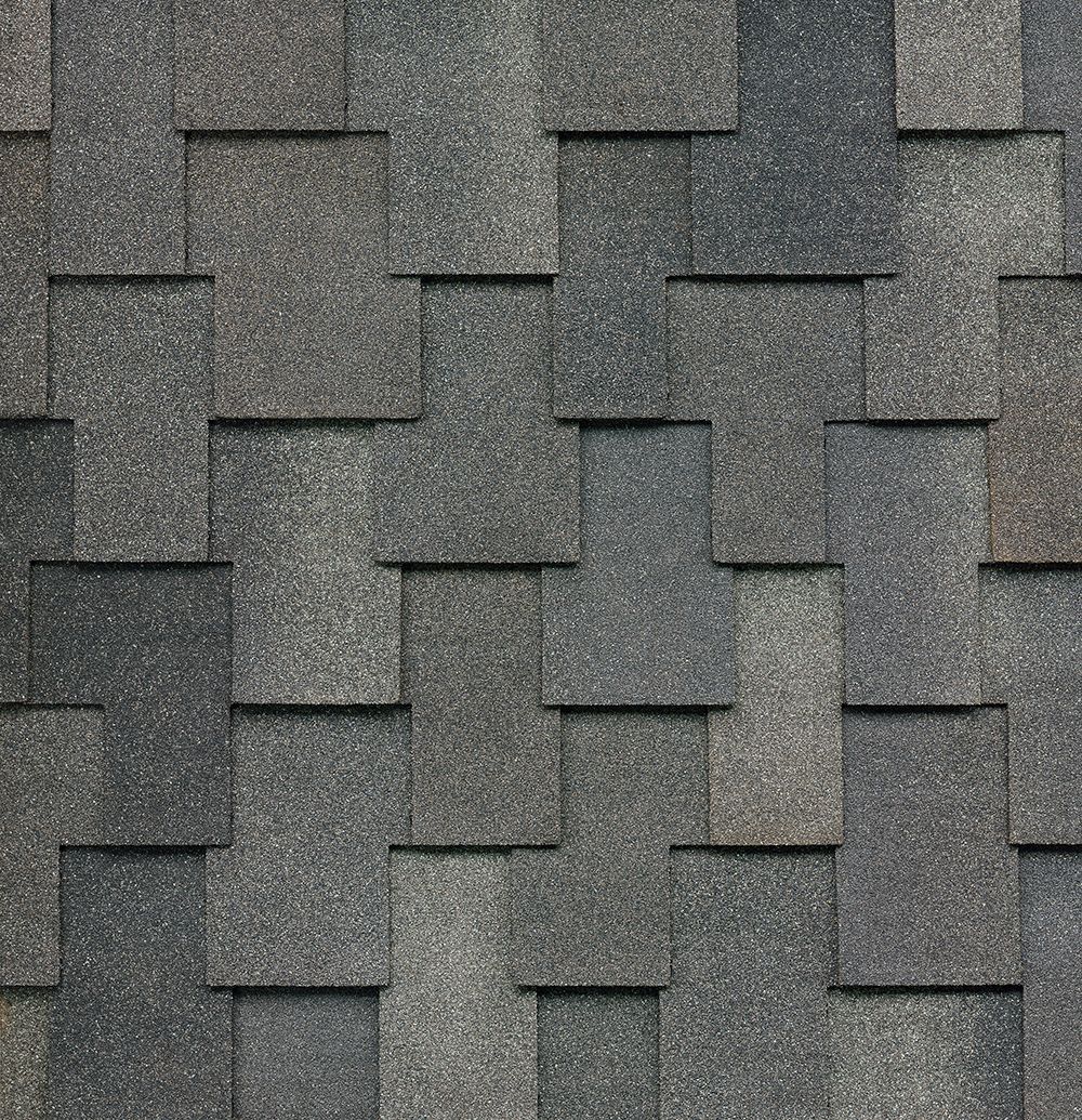 Windsor series shingle sample in the color of storm grey.