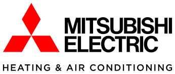 Mitsubishi Electric Heating & Air Conditioning logo in red and black on a white background