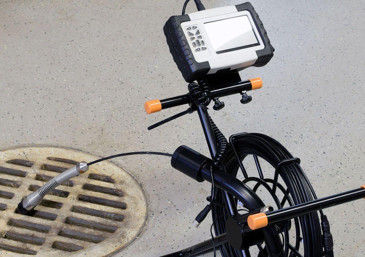 A camera is sitting on top of a manhole cover.