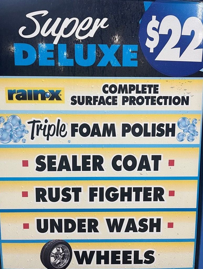 Car wash menu.