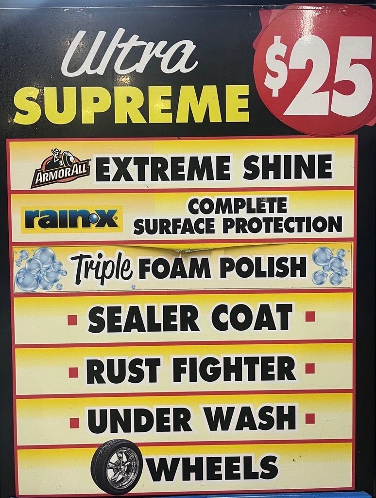 Car wash menu.