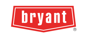 A red and white logo for bryant is on a white background.