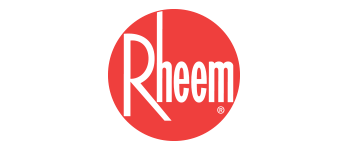 The rheem logo is in a red circle on a white background