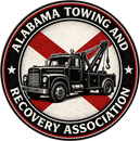 Logo of Alabama Towing and Recovery Association with tow truck over Alabama state flag