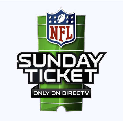NFL Sunday Ticket logo with green football field and “Only on DirecTV” text