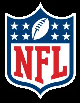 NFL logo: blue shield, red NFL text, football, white stars.